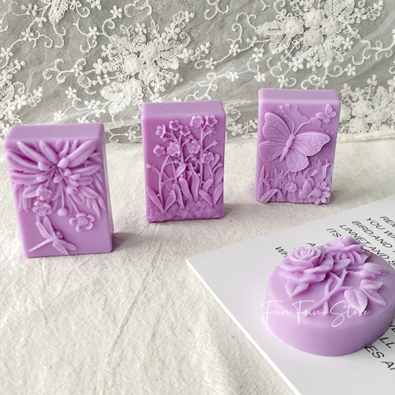 Square Flower Handmade Soap Silicone Mold Clover Flip Candle Resin Plaster Mould Chocolate Ice Making Set Party Home Decor Gifts