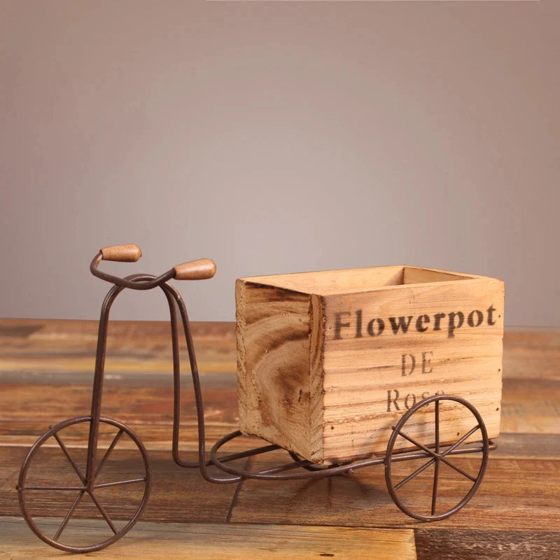 5 style Flower Green Plant Planter Succulent Wooden Flowerpot Retro Iron Art Flower Pot Bicycle Shape Table Top Porch Decoration