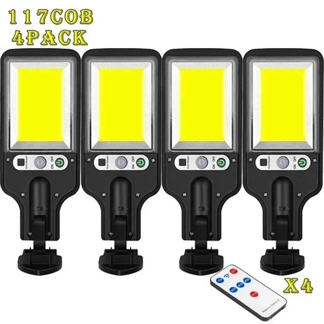 Powerful COB Sensor Street Lamp Outdoor Waterproof Security Solar Lamps for Garden Patio Path Remote Control Light Plant