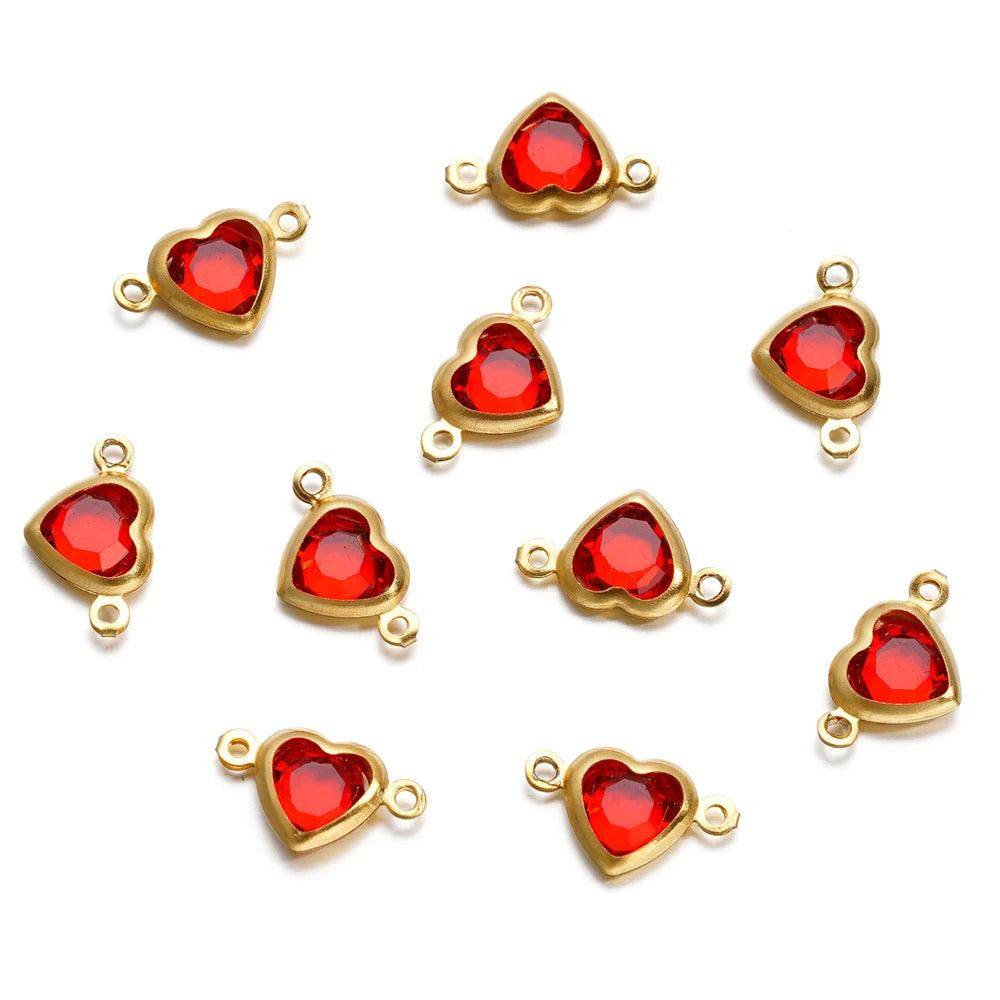 10pcs Stainless Steel Double Holes Heart With Crystal Rhinestones Bracelet Connectors for Necklace Pendants DIY Jewelry Making