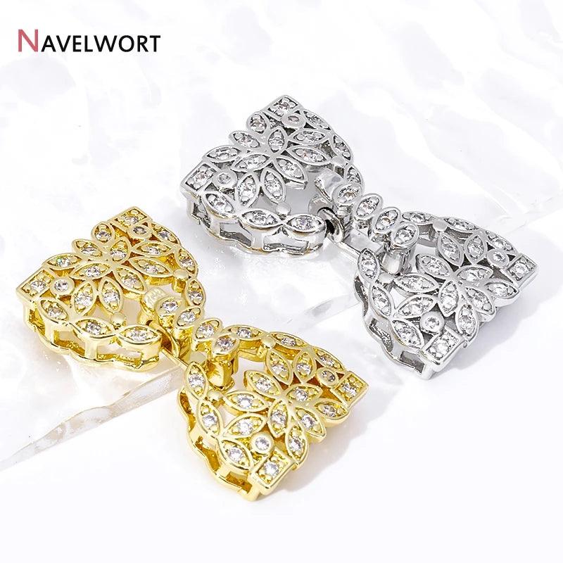 18K Gold Plated Jewelry Connector,Clasps For Bracelet,Inlaid Zircon Connector Fasteners Closure Lock Clasps,Supplies For Jewelry