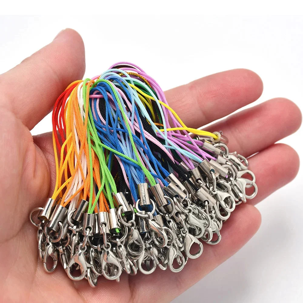 100pcs Strap Charm Cord Lanyard Lariat Strap Cords Lobster Clasp Rope Keychains Hooks Mobile Set Charms Jewelry Accessories