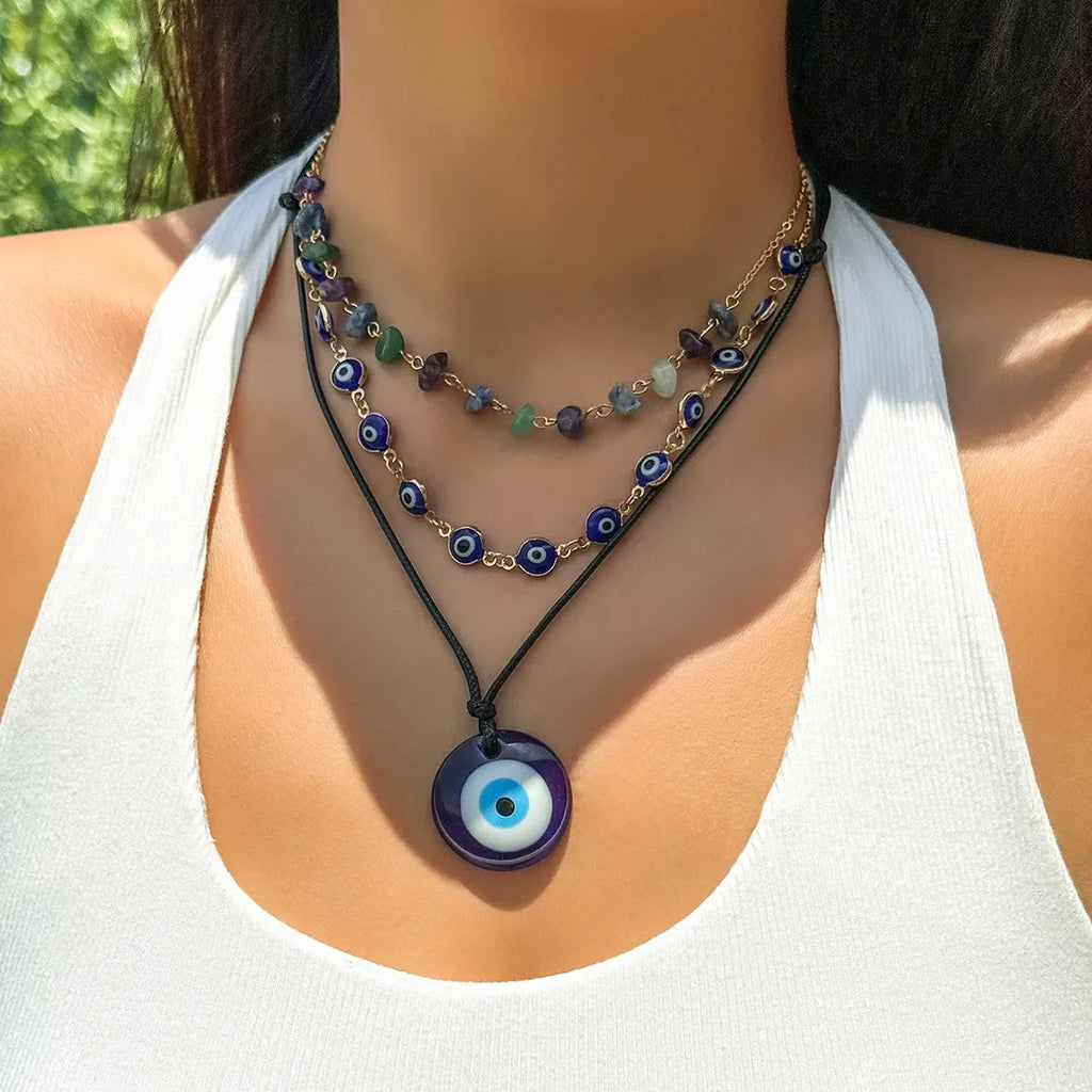 3Pcs Boho Creative Blue Turkish Lucky Evil Eye Pendant Choker Necklace for Women Irregular Bead Chain Y2K Jewelry Accessories