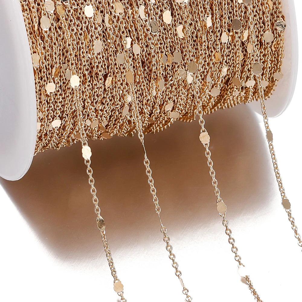 No Fade 2Meters Sequins Chain Necklace Gold Silver Chain Metal Copper Cable Chains Findings Jewelry Making Components Craft DIY