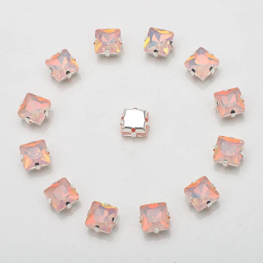 New 8MM 20pcs Square Crystal Buckle Four Hole Claw Drill Edge Hand Sewn Drill DIY Jewelry Accessories, Wedding Dress Materials