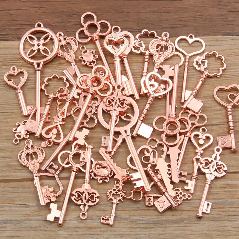 100g 50g 30g Mixed Key Charms 6 Color Bracelets Necklace Craft Metal Pendant For Jewelry Making DIY Supplies Wholesale