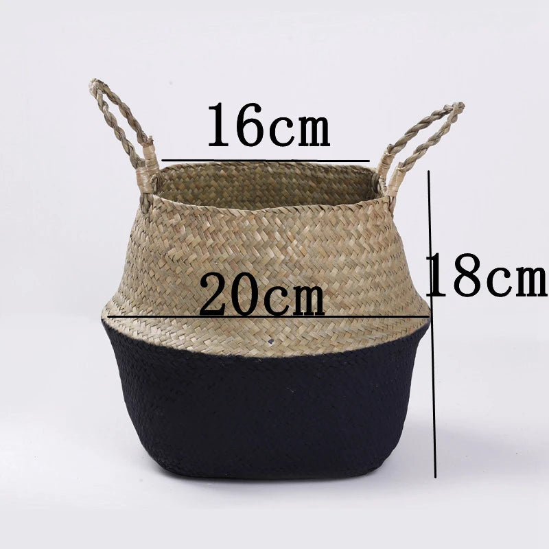 Nordic style flower pot woven seagrass basket household goods straw storage basket folding straw flower basket