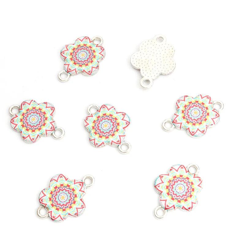 10pcs Mysterious Mandala Flower Enamel Connectors Datura Flower Of Life Double Ring Pendants for DIY Necklace Bracelet Anklet