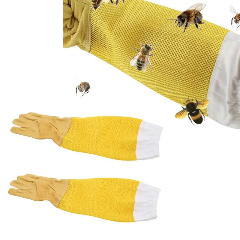 A Pair of Protective Beekeeping Gloves Net Goatskin Bee Keeping Vented Long Sleeves Beekeeping Equipment And Tools