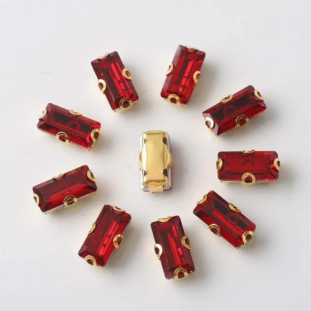 20Pcs Rectangular Gold Edged Glass Rhinestones With Claw Seams On Crystal Stones For Customized Clothing Decoration Diamond Seam