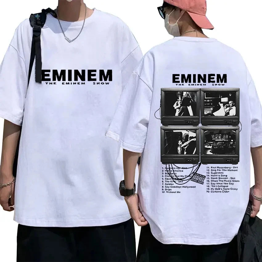 Eminem World Tour Graphic T Shirt for Men and Women Hip Hop Trendy Cotton Oversized Tee Summer Streetwear