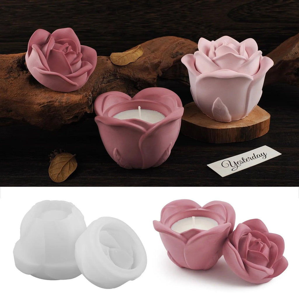 Concrete Rose Candle Cup Silicone Mold DIY Flower Storage Box Silicone Mold Gypsum Cement Red Rose Candle Jar Resin mold