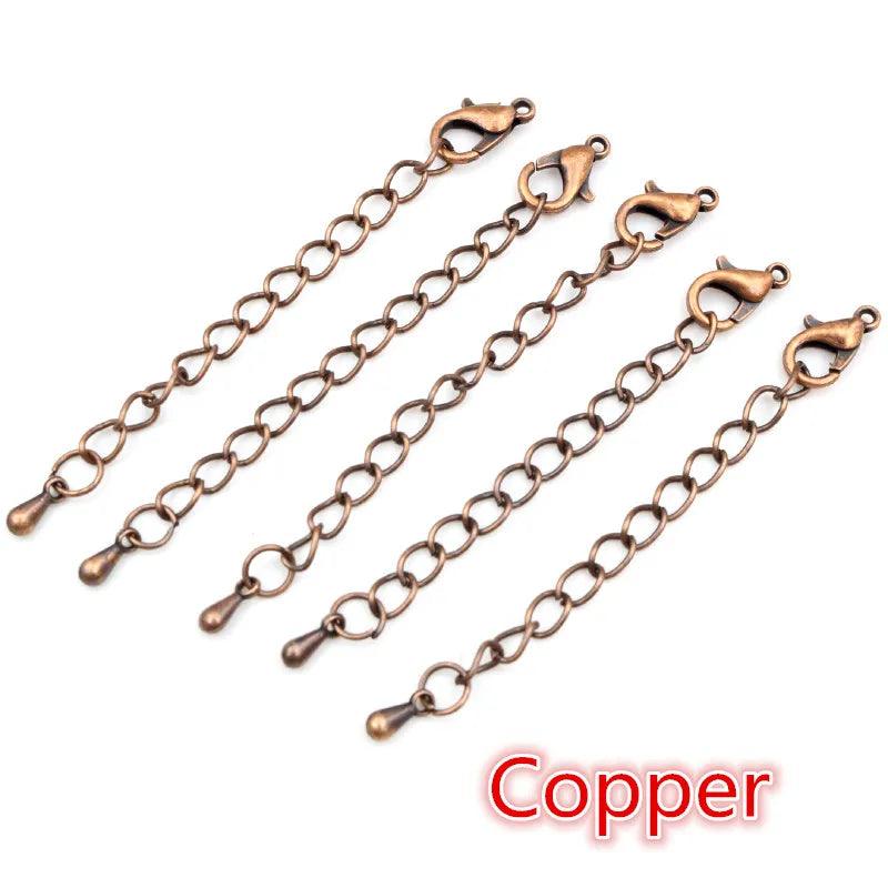 10pcs 50 70mm Gold Silver Plated Extended Extension Tail Chain Lobster Clasps Connector For DIY Necklace Jewelry Making Findings