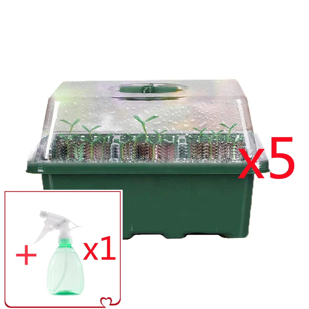 5 Sets Plastic Seedling Tray 12 Holes Seed Grow Planter Box Greenhouse Seeding Garden Seed Pot Tray plant Nursery Pot With Lids