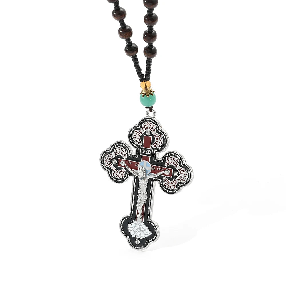 Catholic Cross Amulet Crystal Pendant Men Chain Necklace Gold Colorl Necklaces Jewelry colar masculino