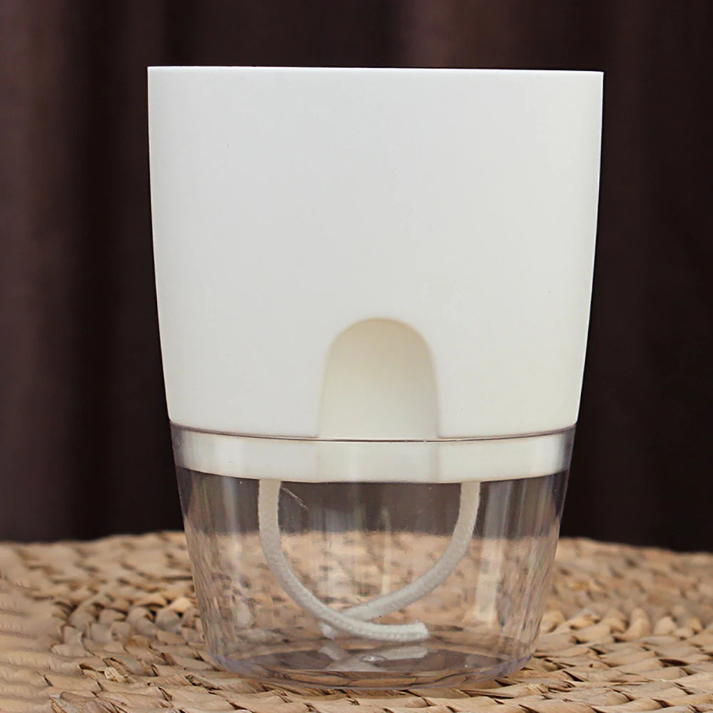 Transparent Double Layer Plastic Flower Pot Self Watering Flowerpot Cotton Rope Watering Plant Pot with Injection Port