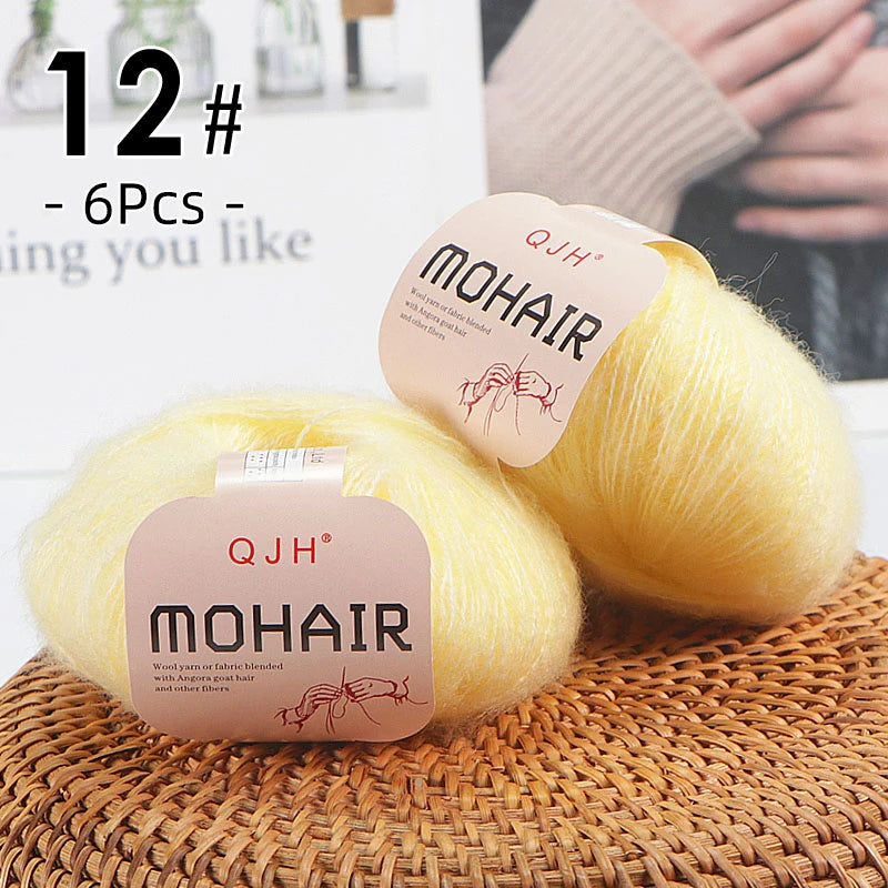 6PCS Soft Mohair Yarn Knitting Angora Yarn for DIY Projects Fluffy Lace Yarn for Sweaters Scarves and Shawls 25g Each