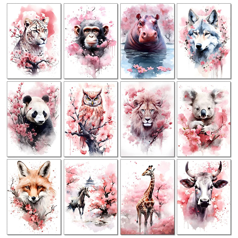 5D DIY Diamond Painting Pink Flower Animal Series Koala Owl Monkey Elephant Diamond Mosaic Embroidery Art Home Decoration