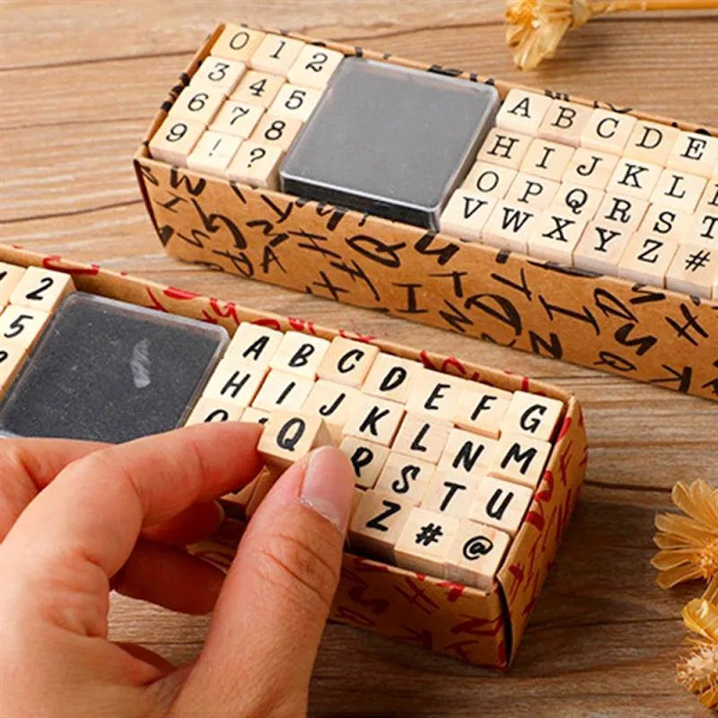 40 Pcs/Set Vintage Wooden Rubber Alphabet Stamps With Black Ink Pad Diy Planner Scrapbook Craft Letter Number Symbol Stamp Gifts