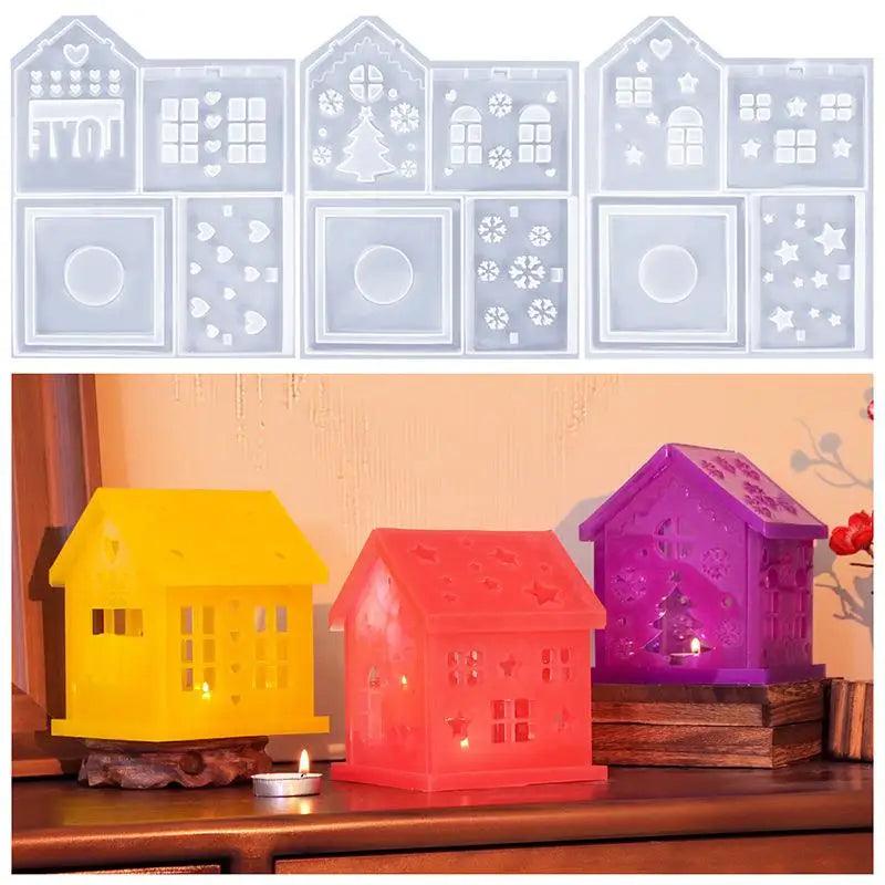 Christmas Heart Star House Silicone Mold Building Light House Mould DIY Cement Gypsum Clay Casting Epoxy Resin Mold Home Decor
