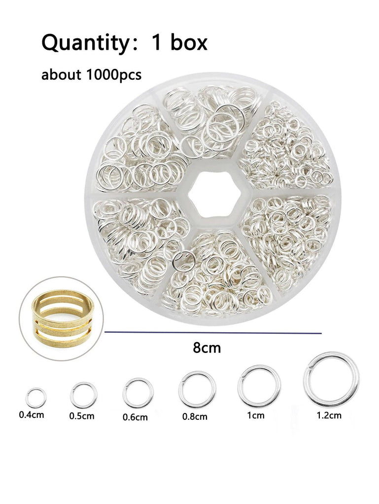 About 1000Pcs 6 Different Sizes Open Jump Rings,4mm 5mm 6mm 8mm 10mm 12mm with 1Pc Jump Ring Open/Close Tool for DIY Crafts Gift