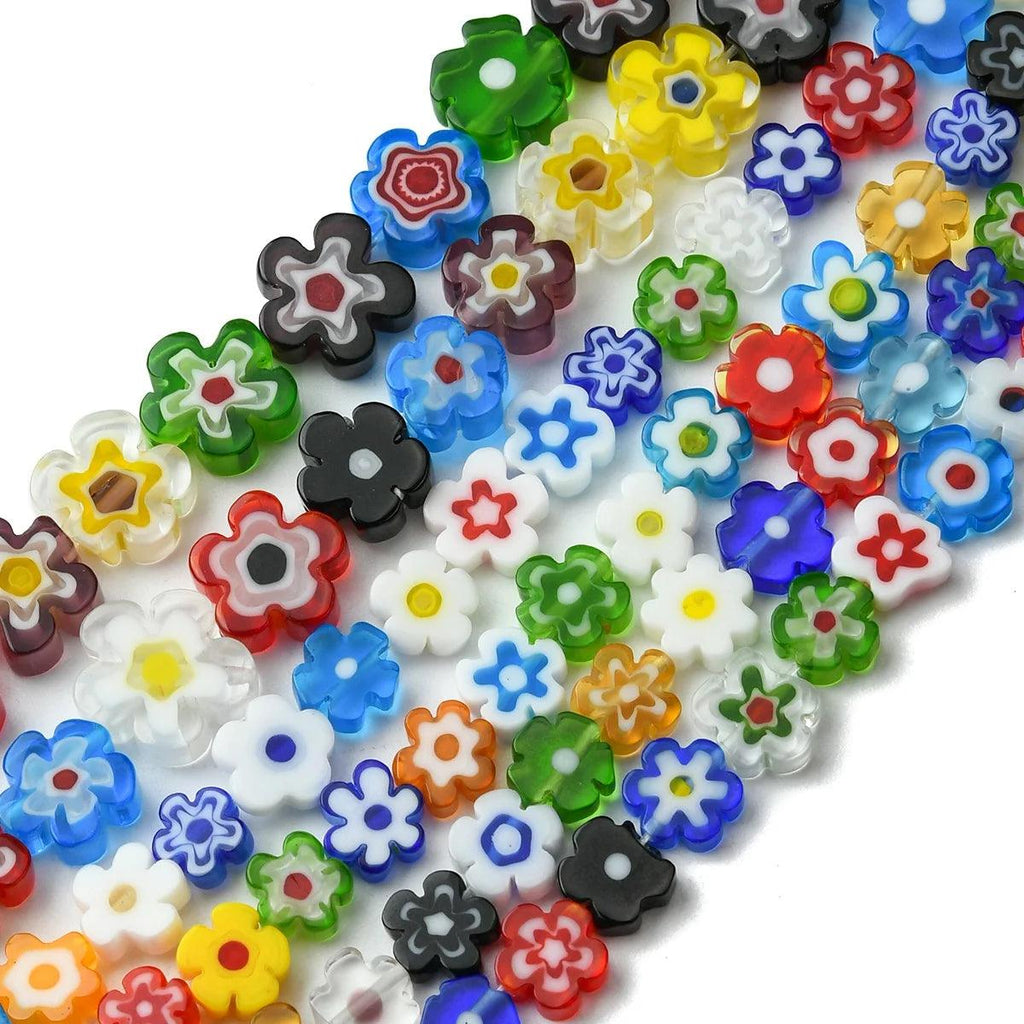 1 Strand 6/8/10mm Flowers Handmade Millefiori Glass Bead Strands DIY Beading For Girls Necklaces Bracelets Jewelry Making Kit