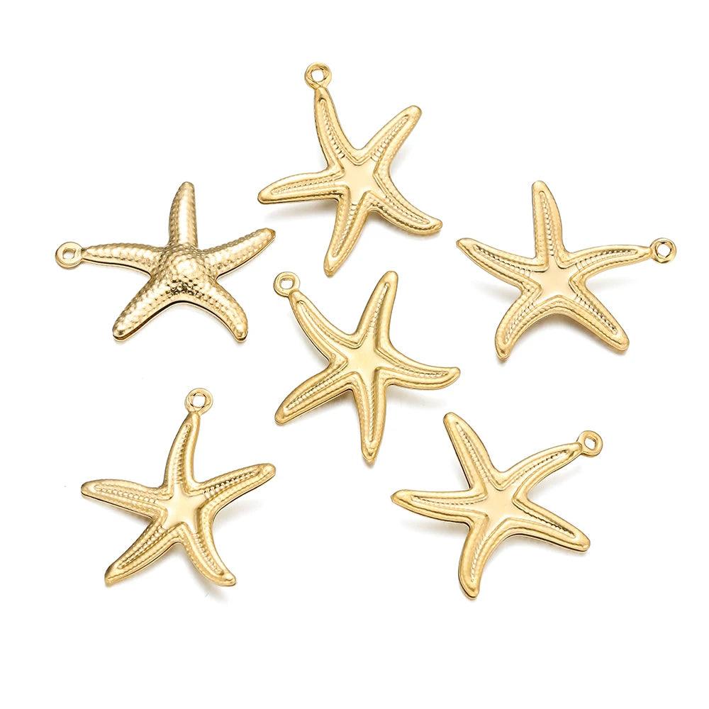 10pcs Gold Color Stainless Steel Ocean Pendant Starfish Shell Shape Pendants Charms for Necklace Earrrings Charm Jewelry Making