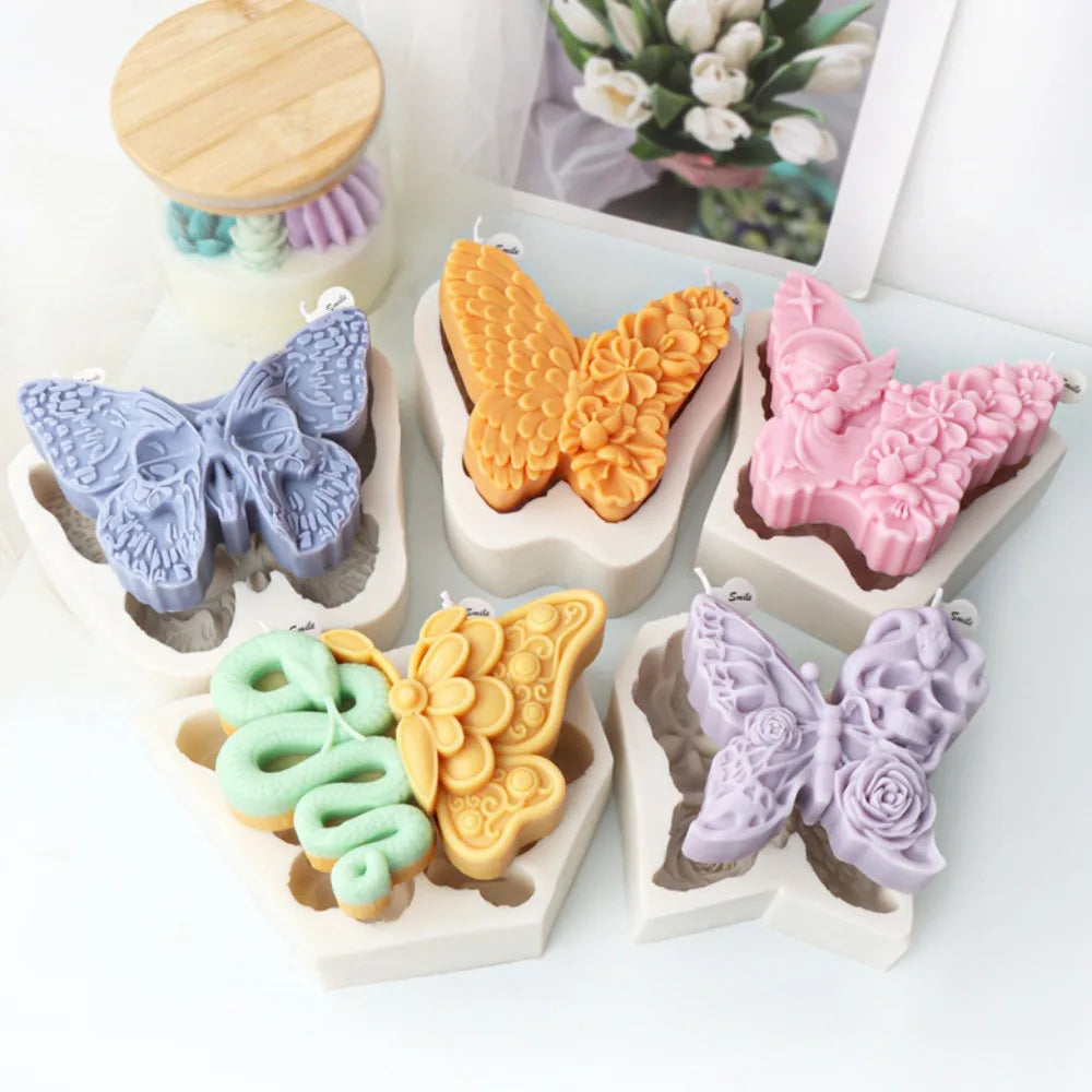 3D Relief Pattern Butterfly Soap Mould Angel Skull Flower Candle Resin Silicone Mold Chocolate Making Home Decor Halloween Gift