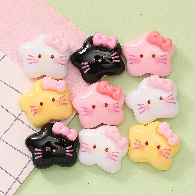 20Pcs New Cute Resin Mini cartoon glossy bow cat star Series Flat back Scrapbooking DIY Jewelry Craft Decoration Accessories