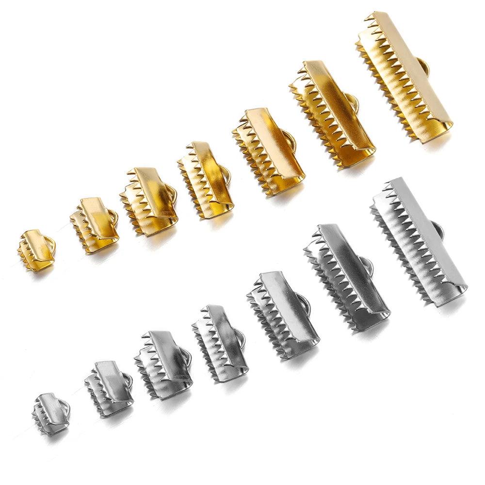 20-30Pcs 6.5-25mm Stainless Steel Crimp End Beads Buckle Tips Clasp Cord Flat Cover Clasps Connectors For DIY Jewelry Making