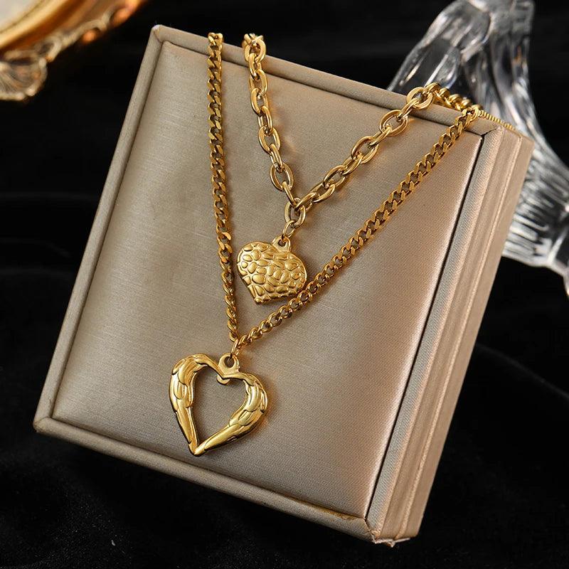 EILIECK 316L Stainless Steel Pearl Heart Pendant Necklace For Women Gold Color Non-fading Charm Choker Jewelry Girls Party Gift