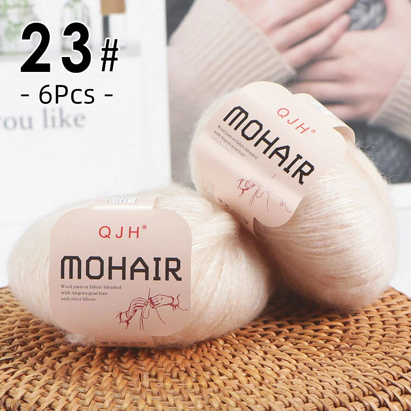6PCS Soft Mohair Yarn Knitting Angora Yarn for DIY Projects Fluffy Lace Yarn for Sweaters Scarves and Shawls 25g Each