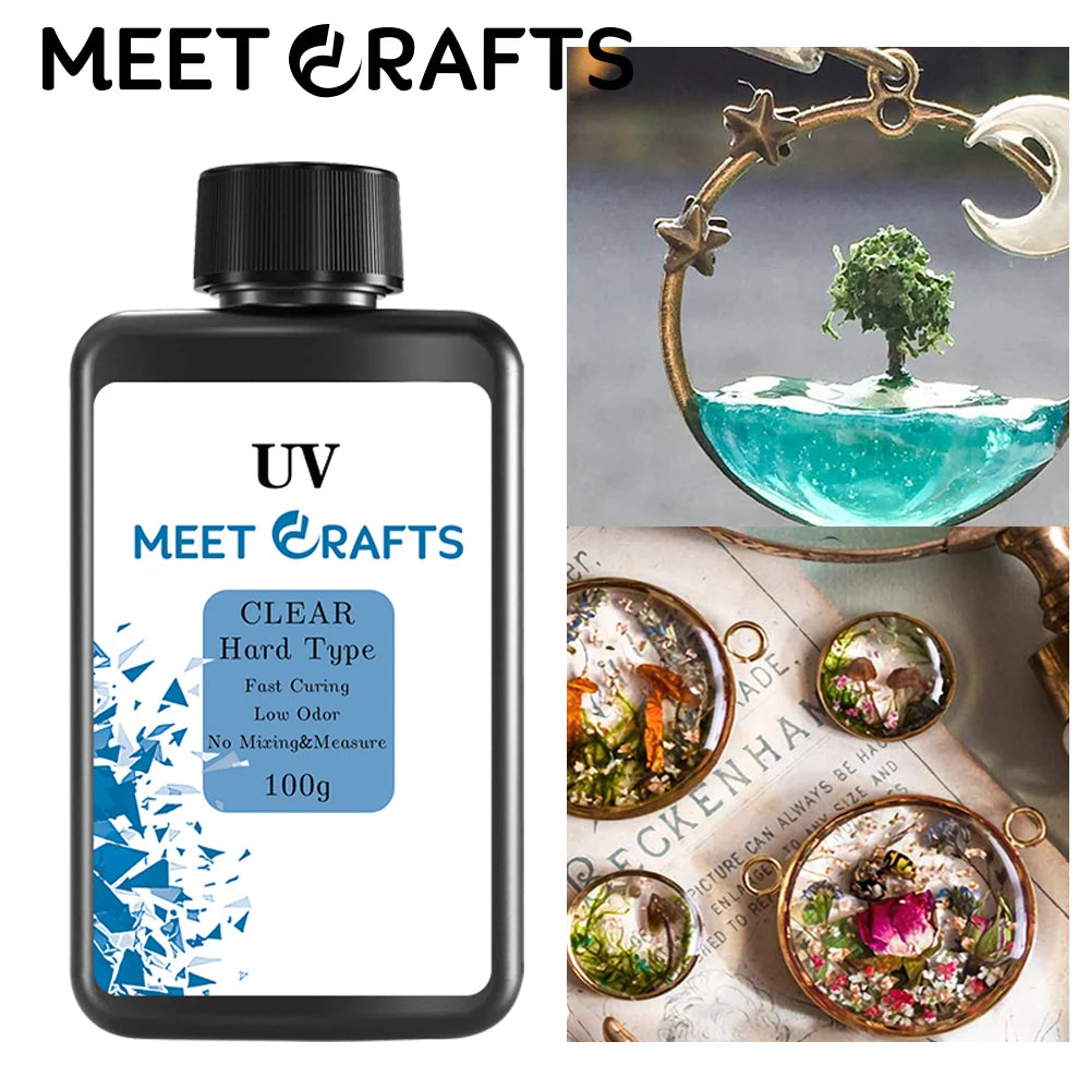 Meetcrafts 100g Crystal Clear UV Resin Ultraviolet Curing Fast Drying UV Glue Kit For Jewelry Making Casting &Coating Craft DIY