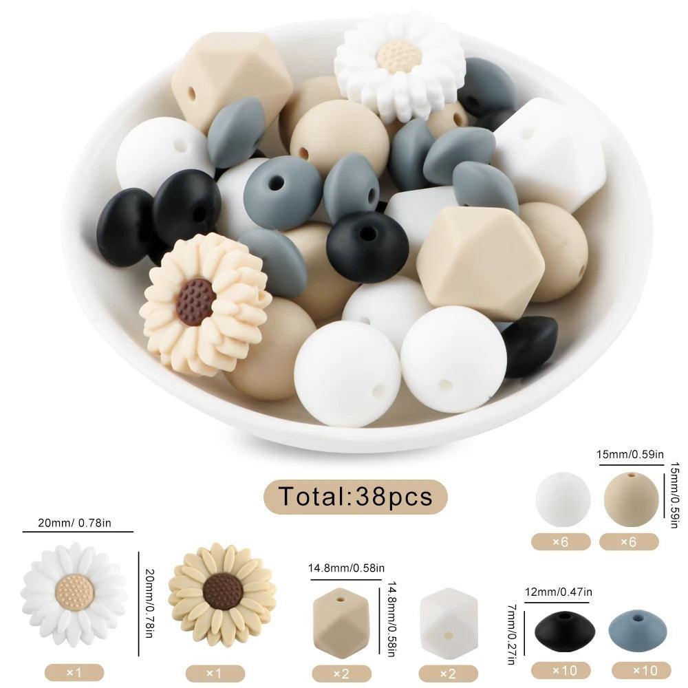 38Pcs/set Loose Silicone Beads Set Silicone Round Bead Hexagon Bead For Bracelet Necklace Jewelry Handmade Accessories