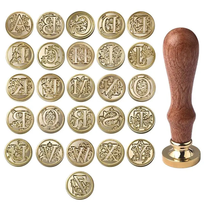 Retro Sealing Wax Stamp Head 26 Alphabet A-Z Letter Seals Stamp Set Tools Post Decor Wood Stamps Antique Wax Seal Stamp