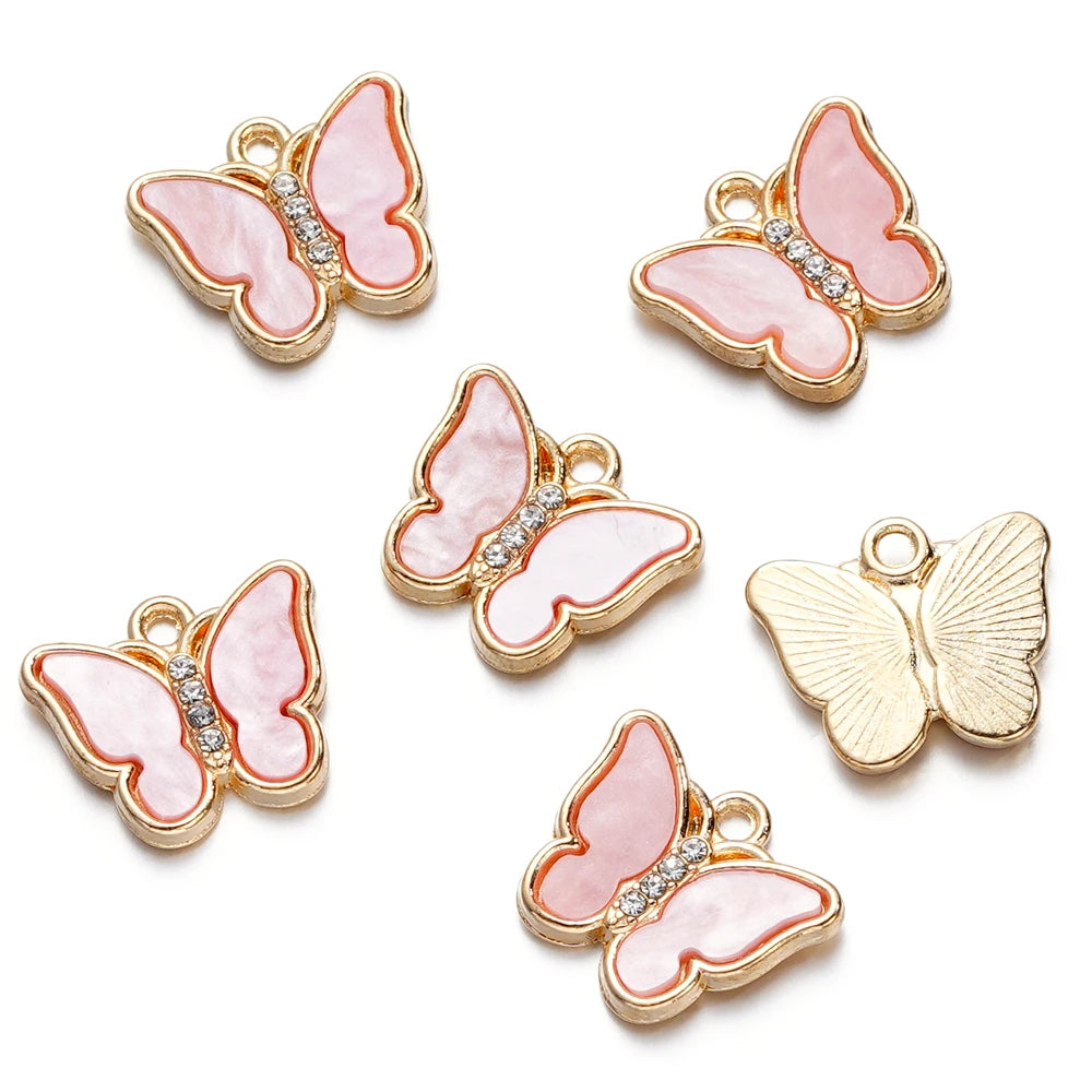 10pcs Alloy Rhinestone Imitation Shell Butterfly Pendant Color Necklace Charms For Necklace Bracelet DIY Jewelry Making Findings