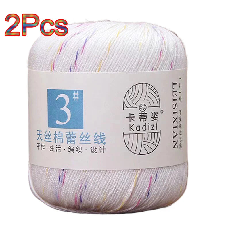100% Mercerized Cotton Lace Yarn Threads for Crochet and Knitting - 2Pcs Embroidery Craft Set