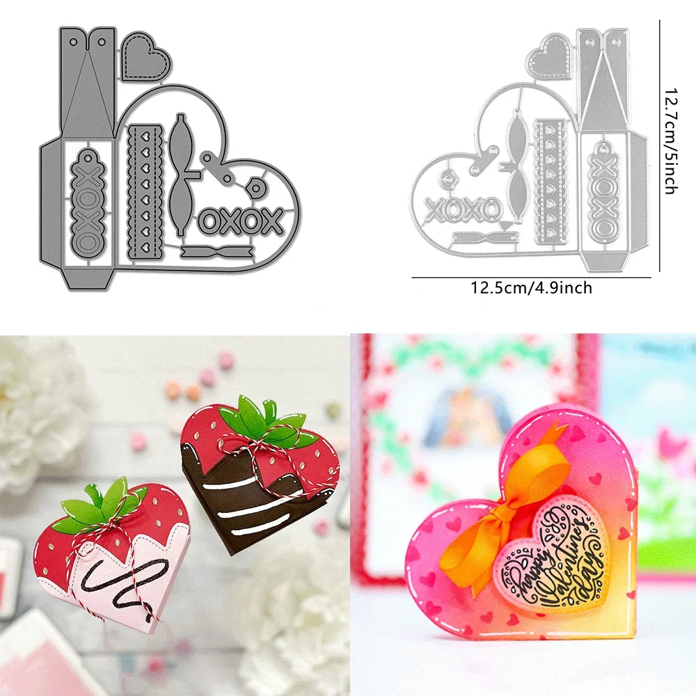 Heart Pouch and Add-On Metal Cutting Dies Embossing Diecut for DIY Wedding Card Making Scrapbooking Crafting Supplies