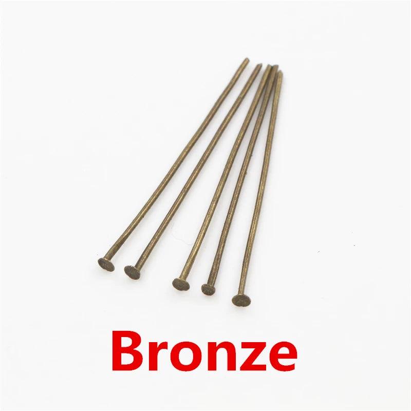200pcs/Bag 20 25 30 40 50 60mm Flat Head Pins Gold/Silver Color/Bronze/Rhodium Headpins For Jewelry Findings Making DIY Supplies