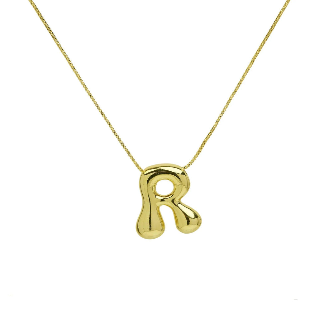 Trendy Gold Plated 18K Chunky Balloon Bubble Initial Letters Pendant Stainless Steel Choker Necklaces for Women Customized Chain