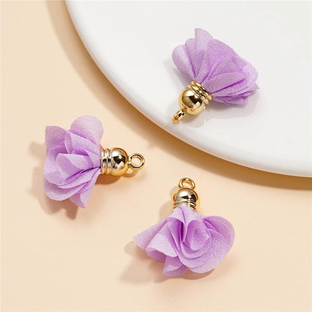 10Pcs/Lot Fabric Flower Tassel Pendants for Jewelry Making DIY Bracelet Earring Tassel Keychain Earring Making Accessories