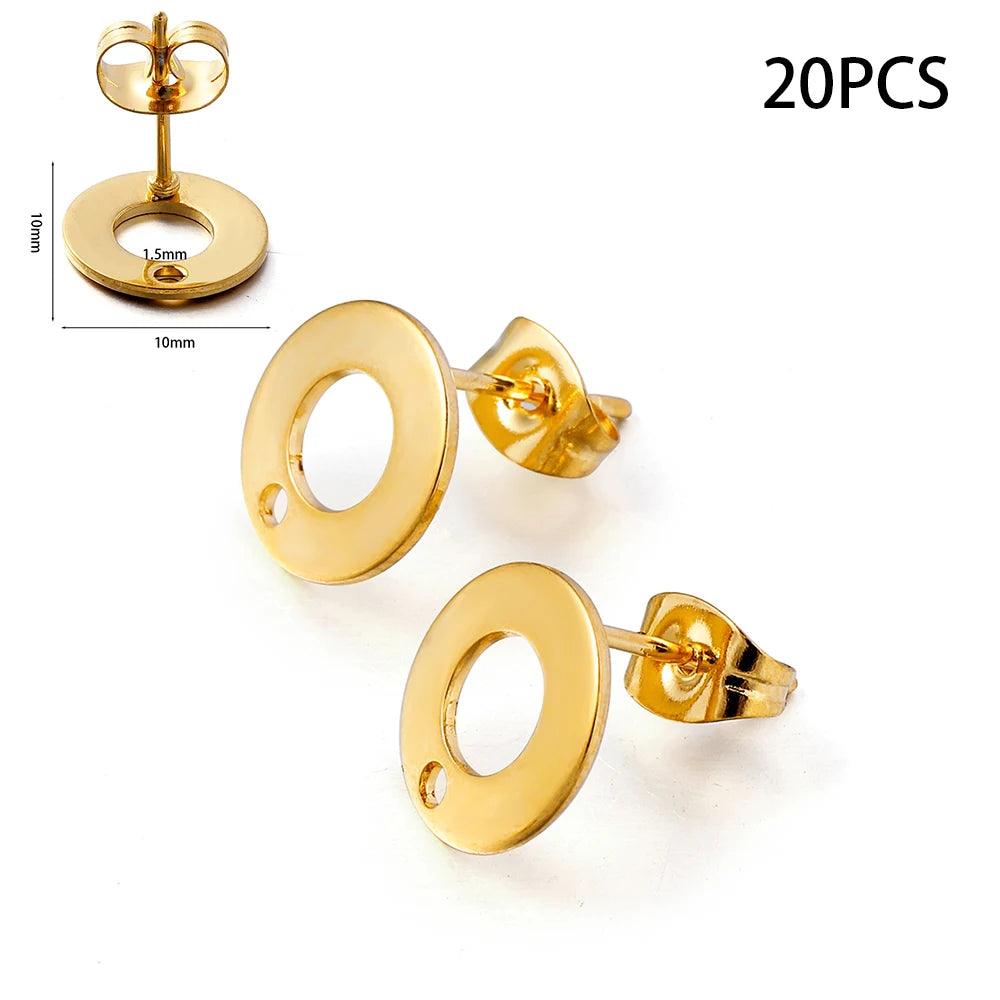 10-20pcs Stainless Steel Blank Earring Stud Golden Earrings Base With Earring Plug Connectors For DIY Jewelry Making Accessories
