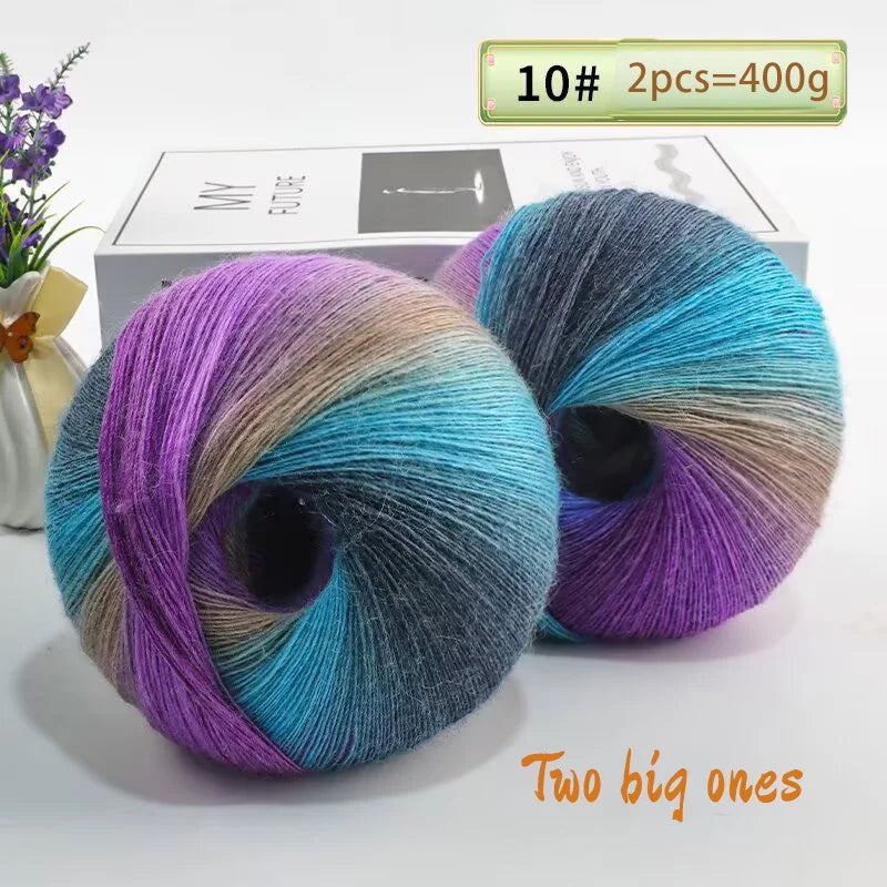 Rainbow Gradient Wool Yarn Balls 400g 2 Pack for Crochet