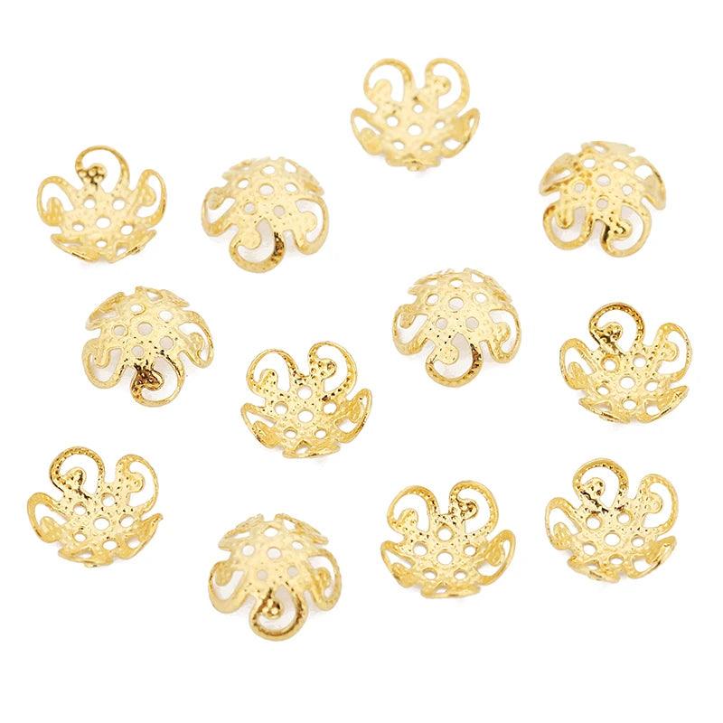 50pcs Stainless Steel Flower Beads End Caps 8mm 10mm Metal Gold Color Spacer Beads for Earring Necklace Jewelry Making Findings
