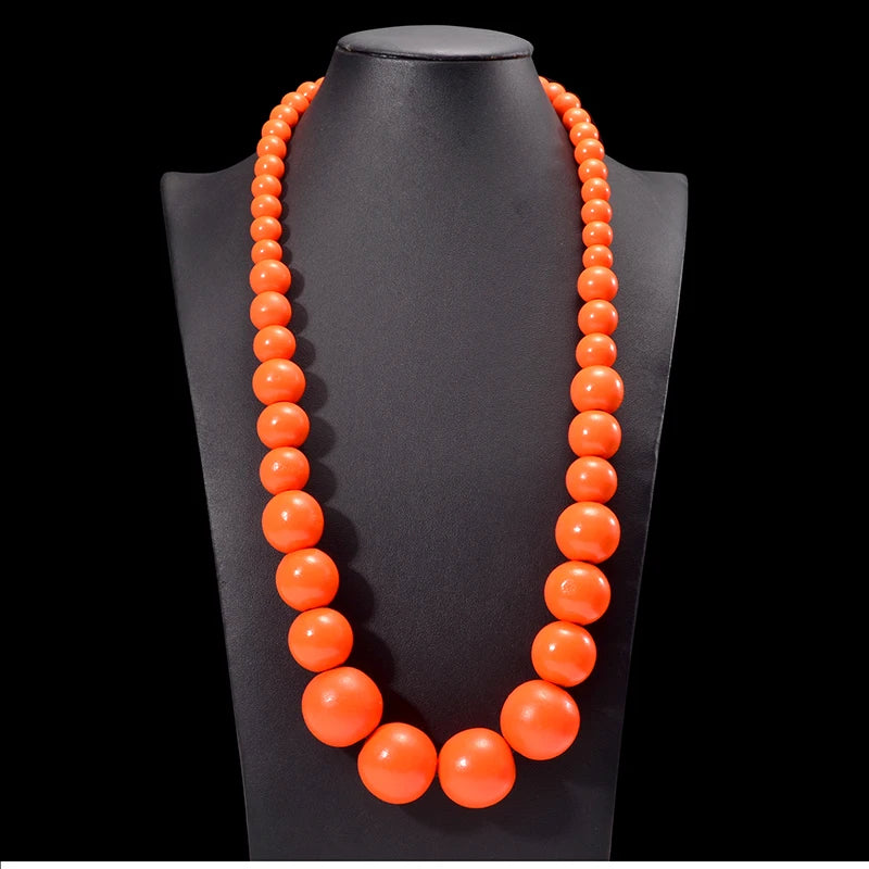 UDDEIN Bohemian Orange Big Round Long Wood Necklace & Pendent Handmade Chain Link Necklace For Women Bib Beads Party Jewelry