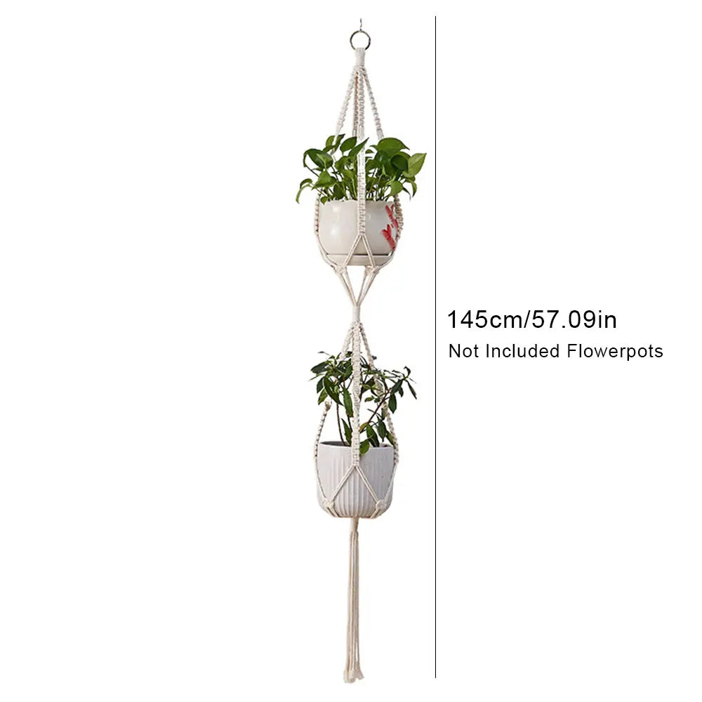 Gardening Green Plant Hanging Basket Cotton Rope Hanger Flower Pot Handmade Macrame Pots Pocket Wall Boho Courtyard Home Decor