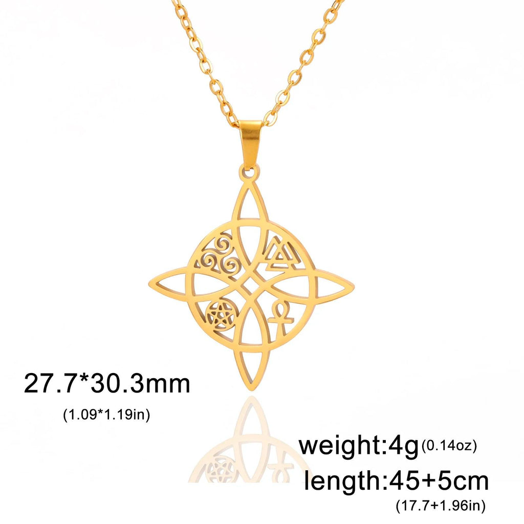 Skyrim Witchcraft Witch Knot Necklace Women Stainless Steel Neck Chains Valknut Triskelion Ankh Cross Pentacle Amulet Jewelry