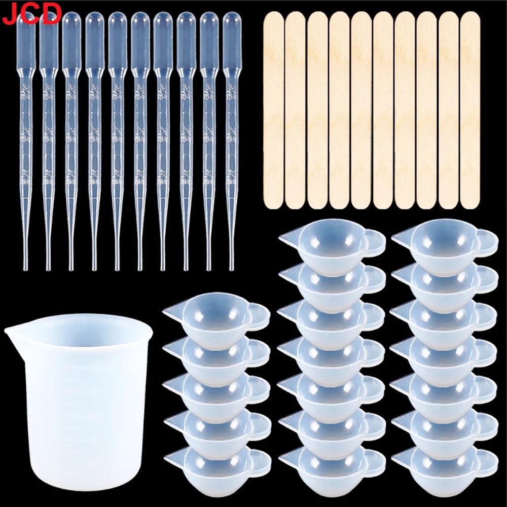 JCD DIY Crystal Clear Epoxy Tools Dispensing Mixing Stirrer Dropper Measuring Cup Useful Resin Crafts Making Material Pack