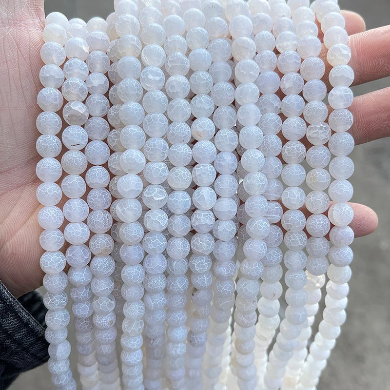 4 6 8 10mm Natural White Weather Cracked Agates Stone Beads Round Loose Spacer Beads For Jewelry Making DIY Bracelet Necklace