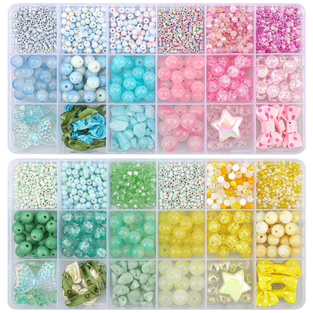 Glass Beads for Jewelry Making Kit Crystal Beads Bracelet Making Round Bead Seedbeads Beading Supplies Bracelet Earring Necklace